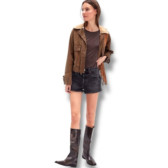 Levi’s 501 Classic Black Denim Distressed Frayed Raw Hem Jean Short Shorts - Picture 3 of 14